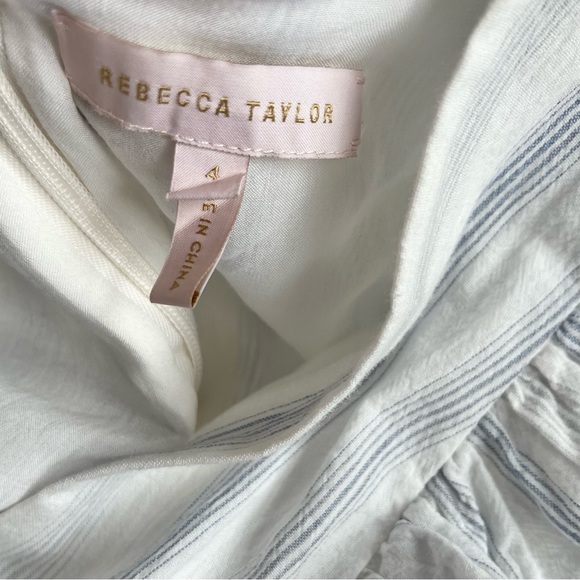 Rebecca Taylor Blue / White Mini Stripe Ruffled Tie Waist Cotton Midi Dress - Picture 4 of 6